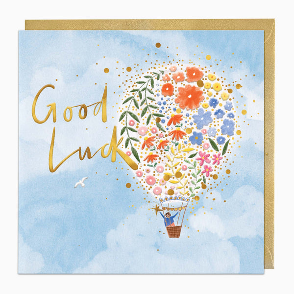 H328 - Floral Balloon Good Luck Card