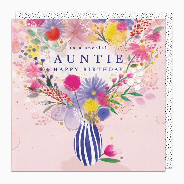 Greeting Card-H334 - Feather Floral Auntie Birthday Card-Whistlefish