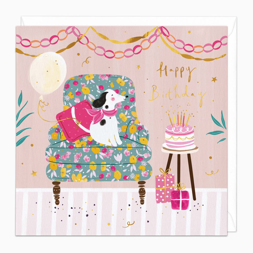 Greeting Card-H338 - Dalmatian on a Chair Birthday Card-Whistlefish
