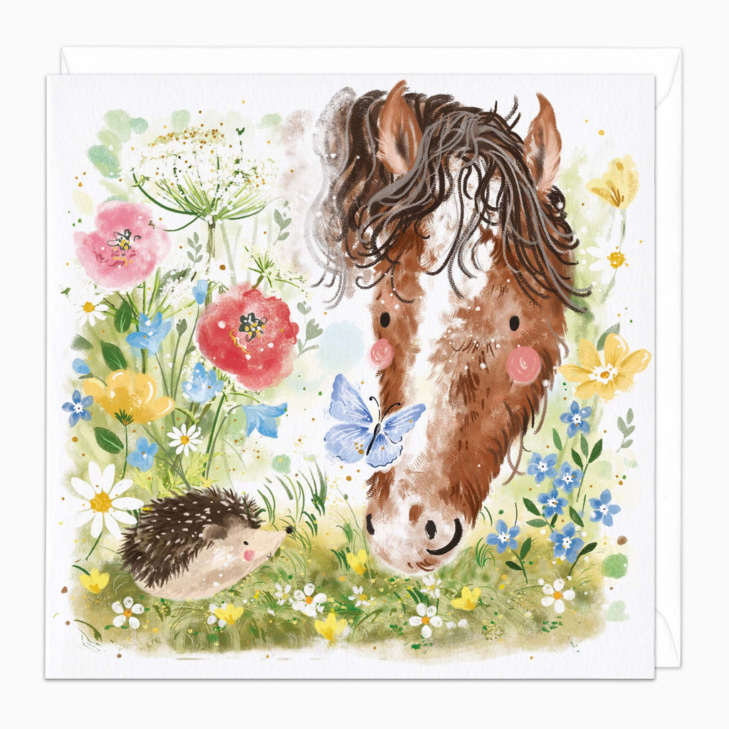 Greeting Card-H339 - Horse & Hedgehog Art Card-Whistlefish