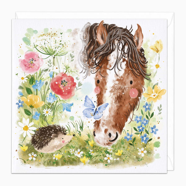 Greeting Card-H339 - Horse & Hedgehog Art Card-Whistlefish
