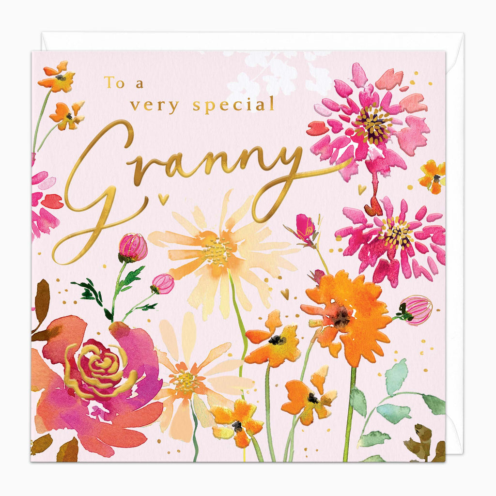 Greeting Card-H380 - Painted Posies Granny Card-Whistlefish