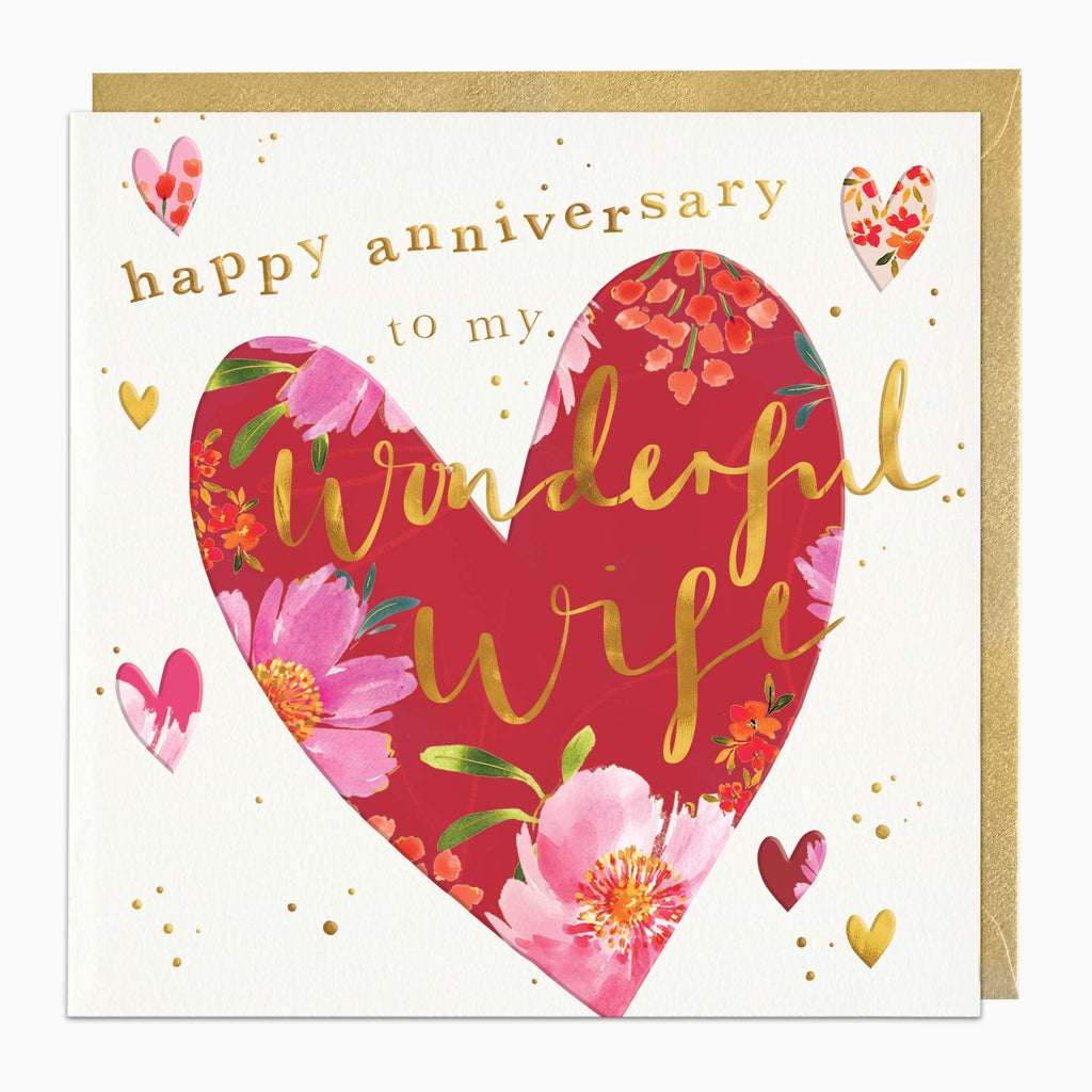 Greeting Card-H381 - Floral Heart Wife Anniversary Card-Whistlefish