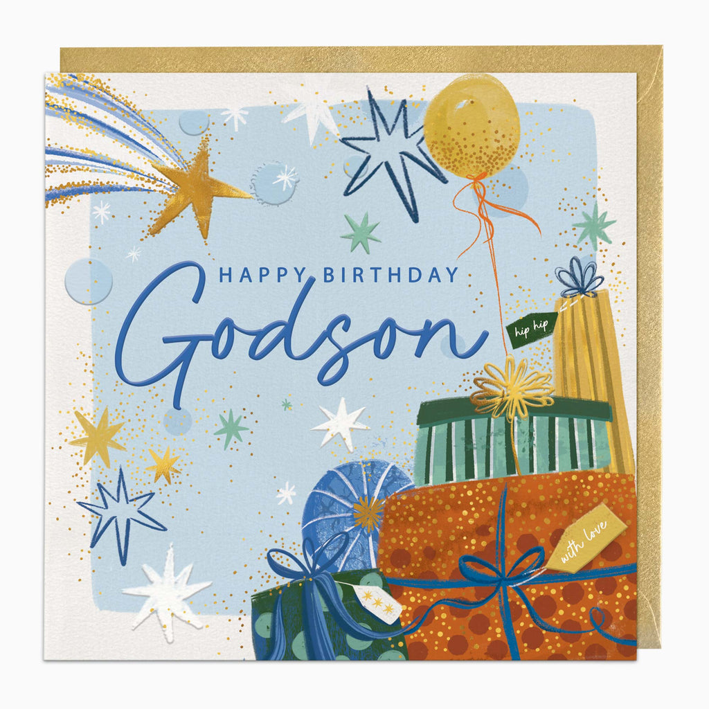 Greeting Card-H383 - Pile of Presents Godson Birthday Card-Whistlefish