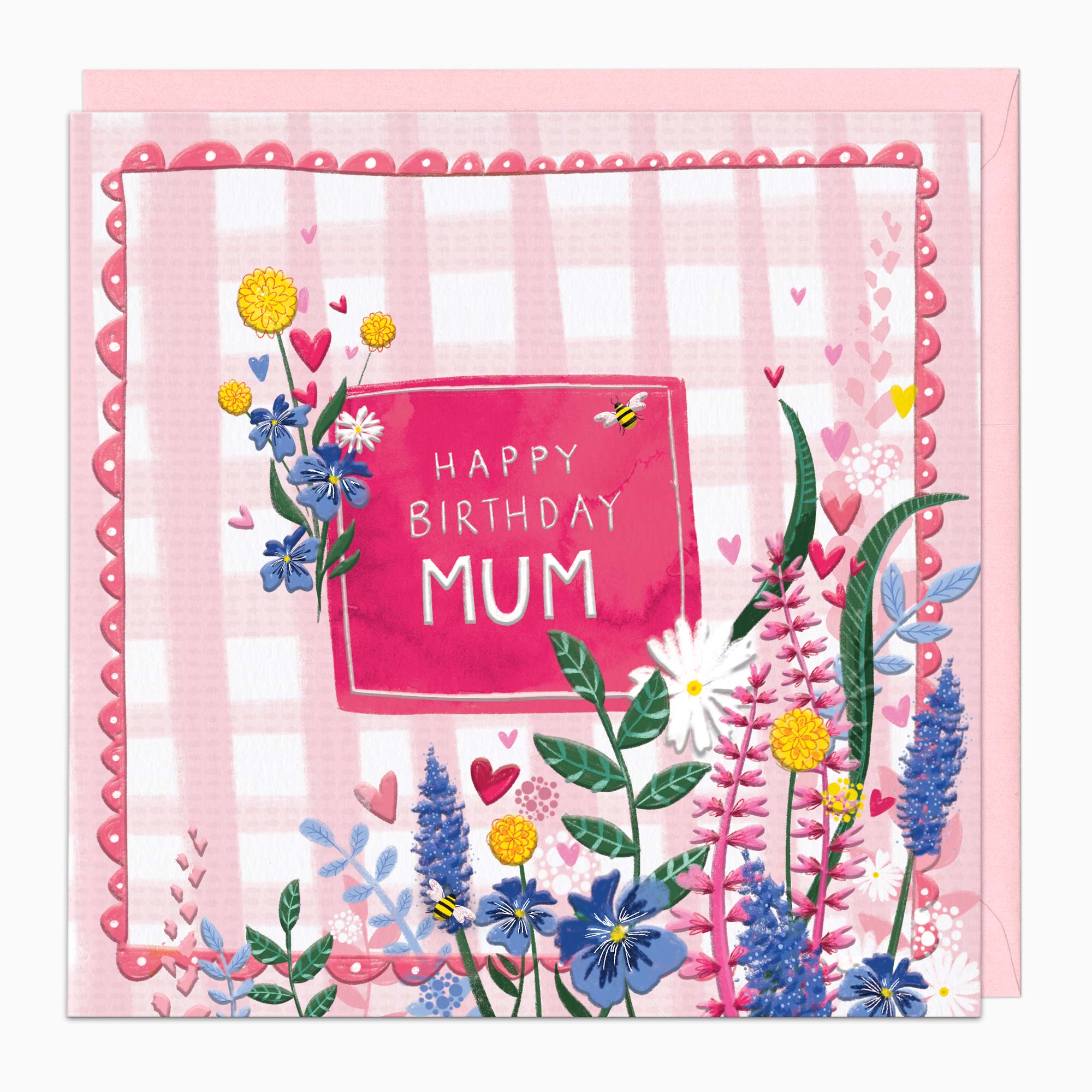 Greeting Card-H394 - Gingham Floral Mum Birthday Card-Whistlefish