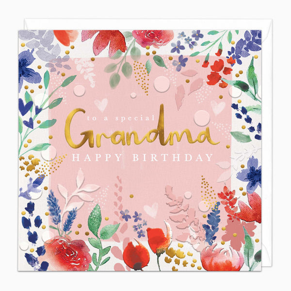 H399 - Feather Floral Grandma Birthday Card