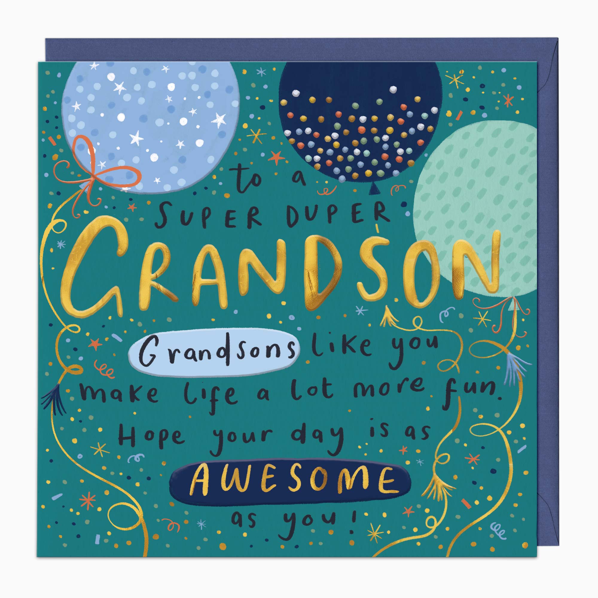 Greeting Card-H400 - Blue Balloons Grandson Birthday Card-Whistlefish