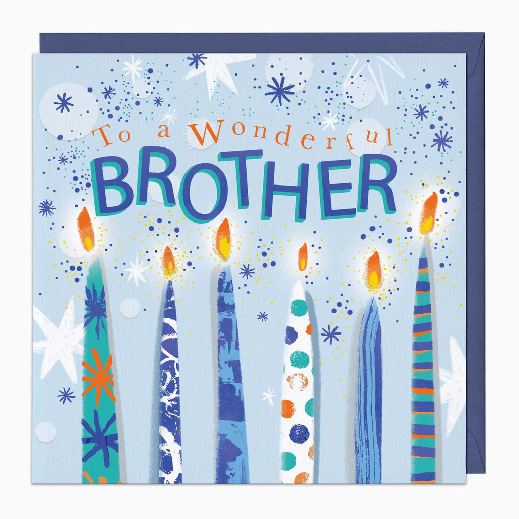 Greeting Card-H410 - Wonderful Brother Blue Candles Card-Whistlefish