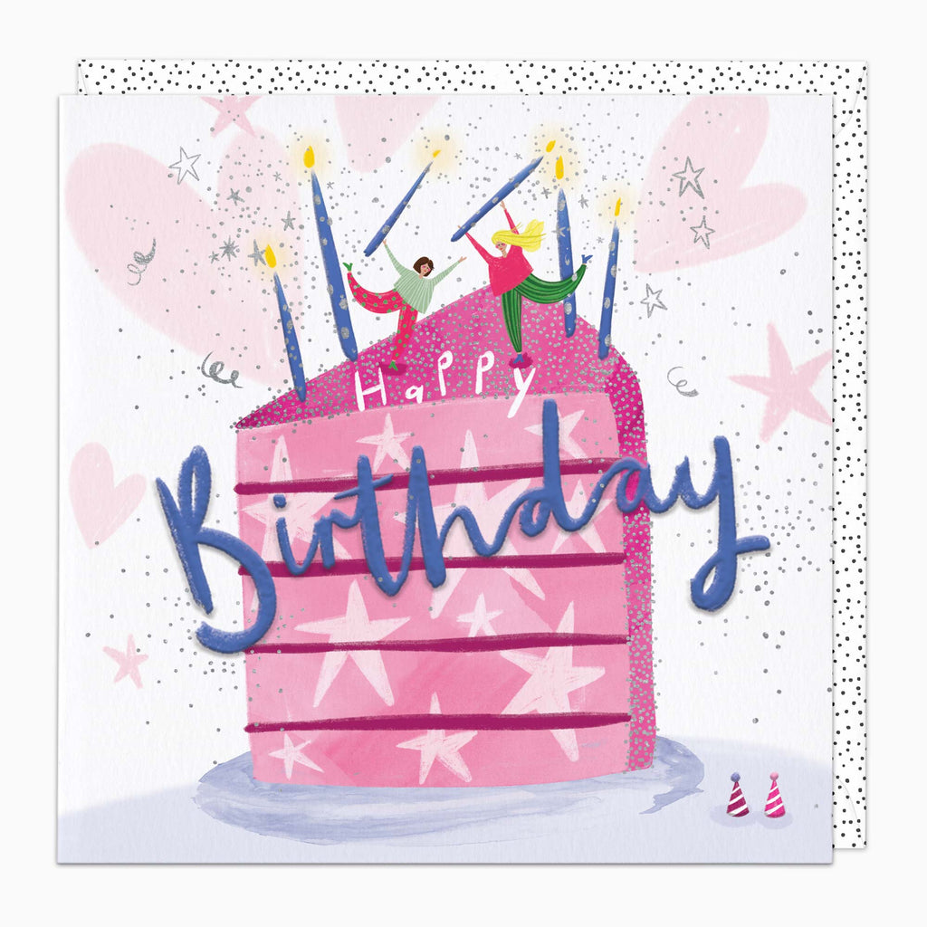 Greeting Card-H415 - Pink & Silver Birthday Card-Whistlefish