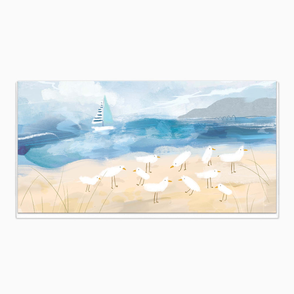 Greeting Card-H422 - Seagulls on the Shore Art Card-Whistlefish