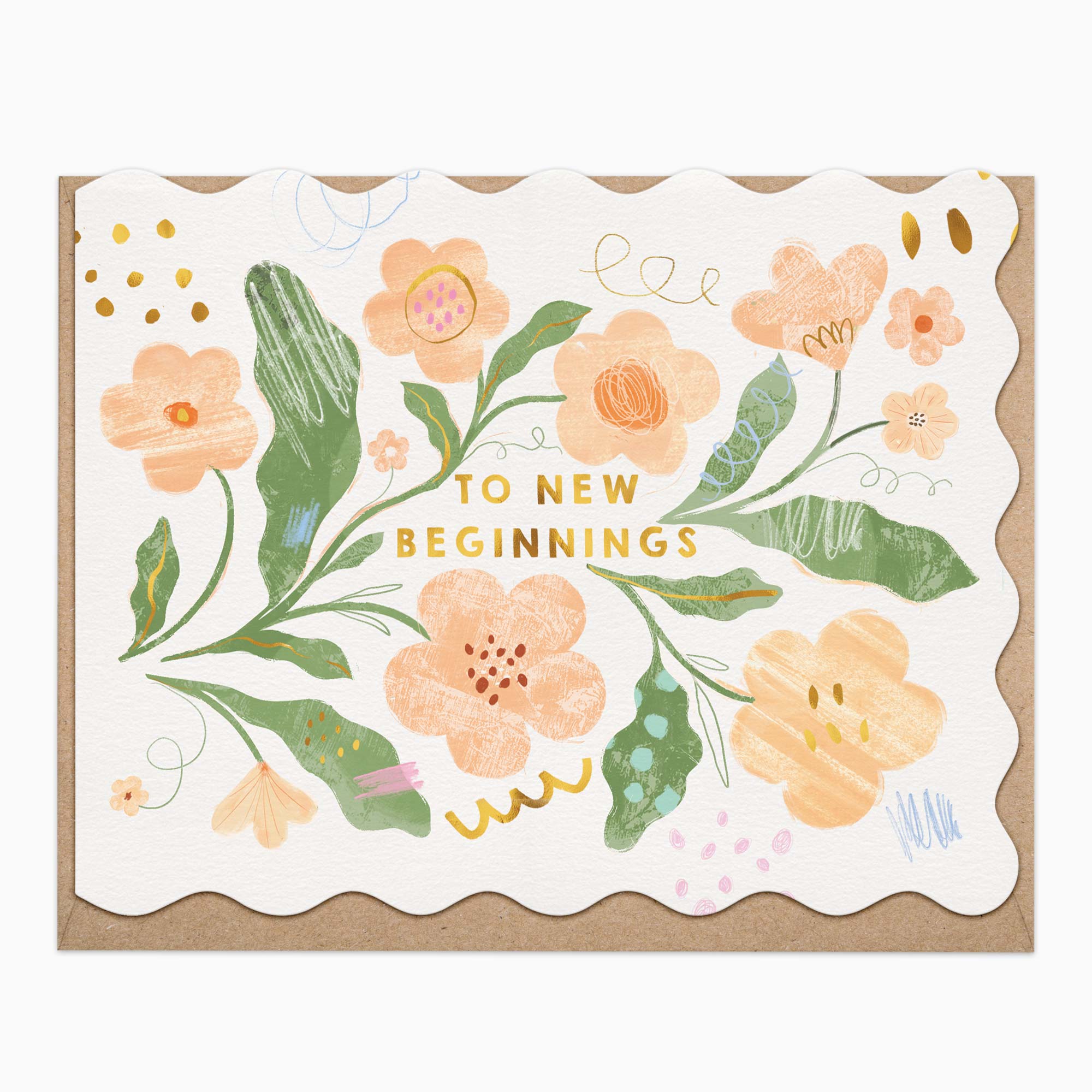 H434 - Peach Flowers New Beginnings Card