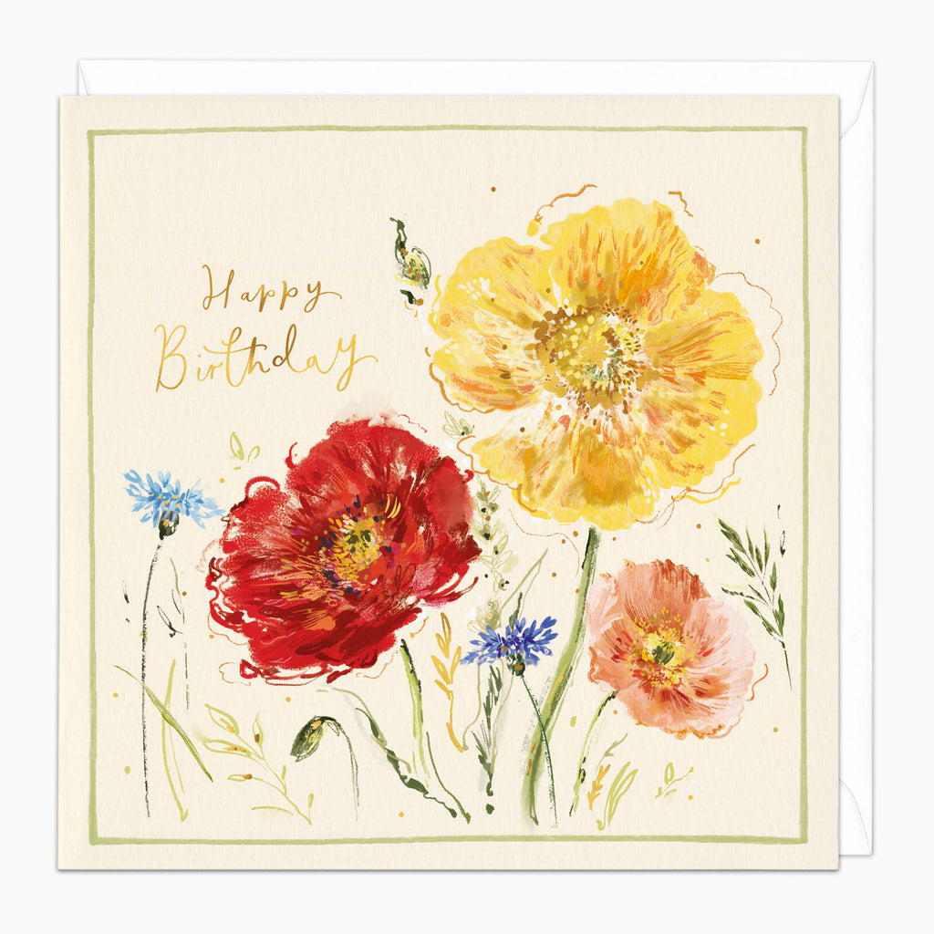Greeting Card-H456 - Sketched Poppies Birthday Card-Whistlefish