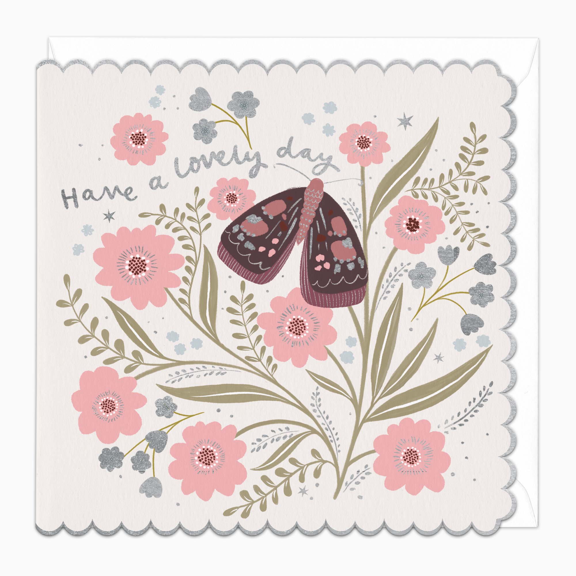 H574 - Silver Floral Lovely Day Card