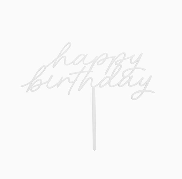 Cake Topper-HBBP111 - White Happy Birthday Acrylic Cake Topper-Hootyballoo