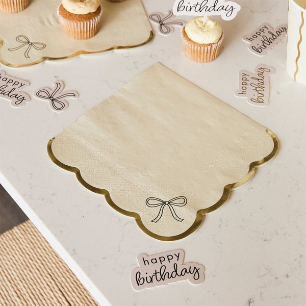 Paper Napkins-HBBW103 - Bow Scallop Edge Paper Napkins 16 Pack-Hootyballoo