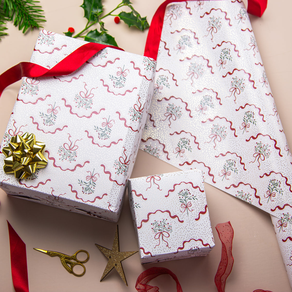 FCWP012 - Holly & Berry Foiled Wrapping Paper