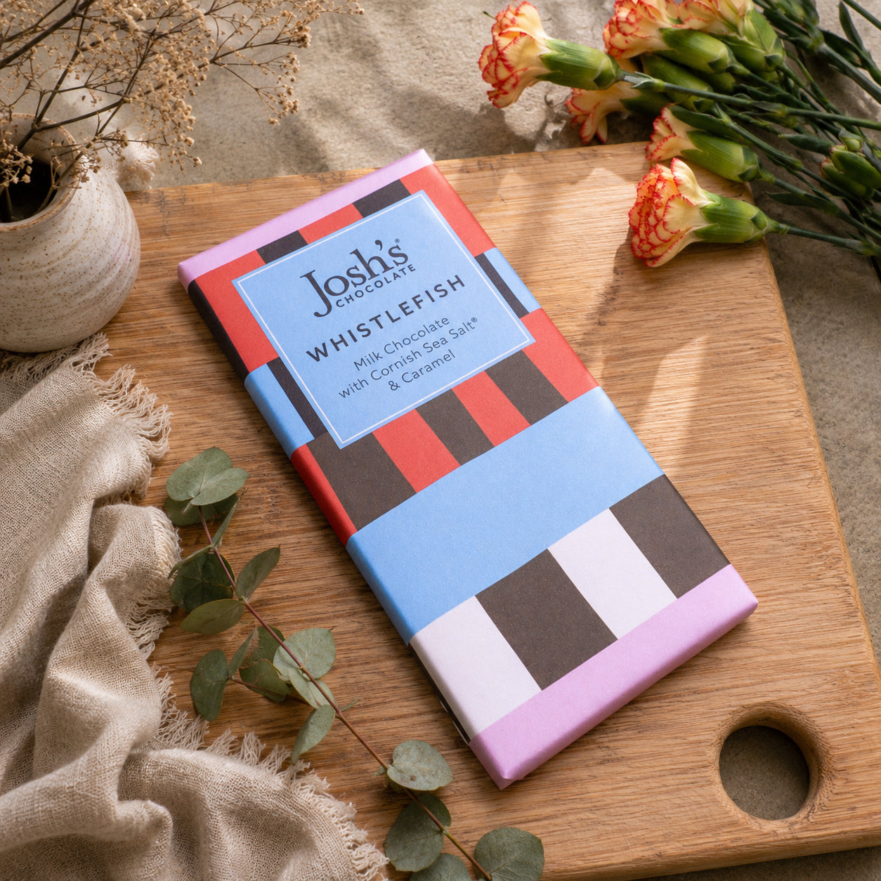 Chocolate-JCH03 - Ladder Stripe Sea Salt & Caramel Chocolate-Josh's Chocolate