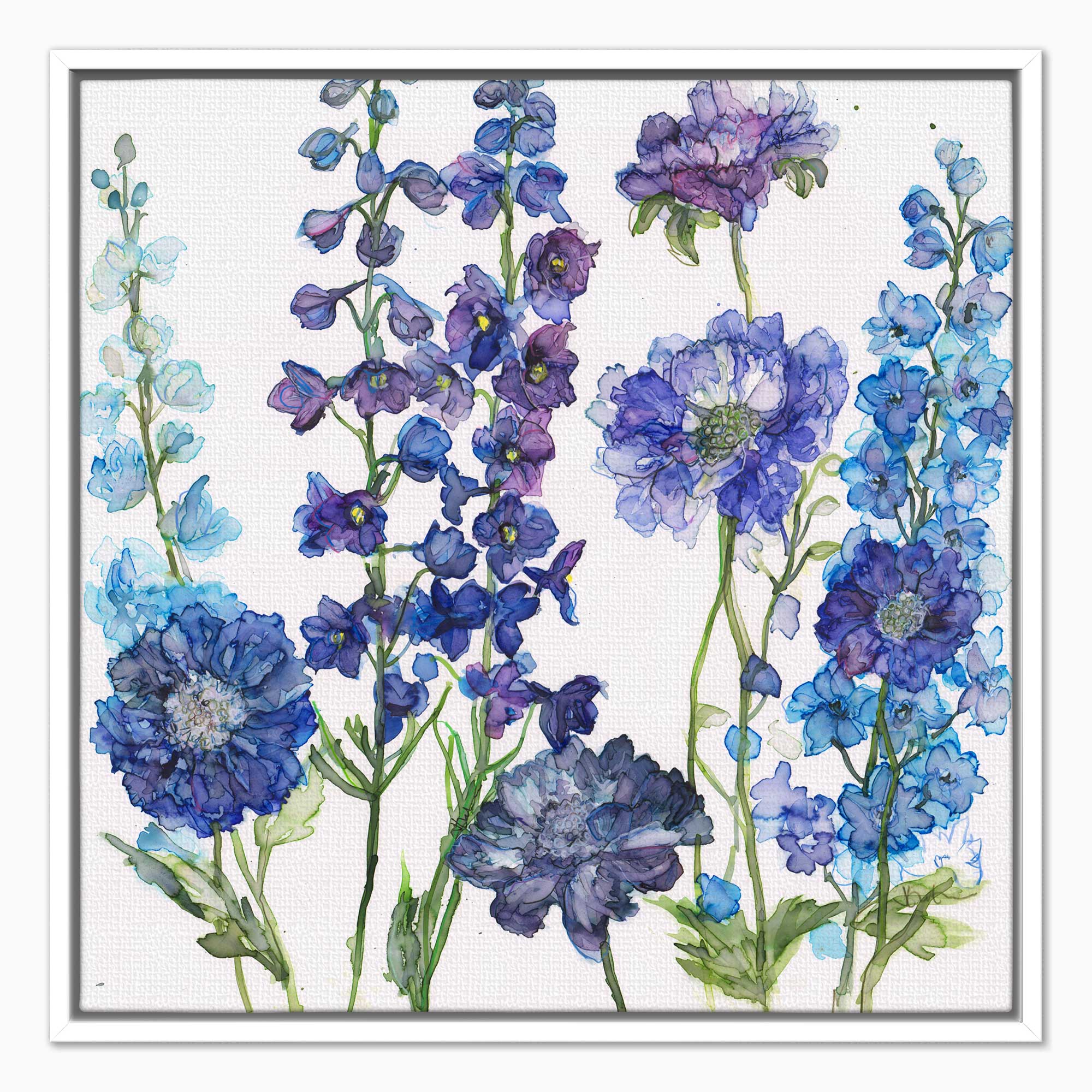 JTC20F - Delphiniums and Scabius Framed Canvas
