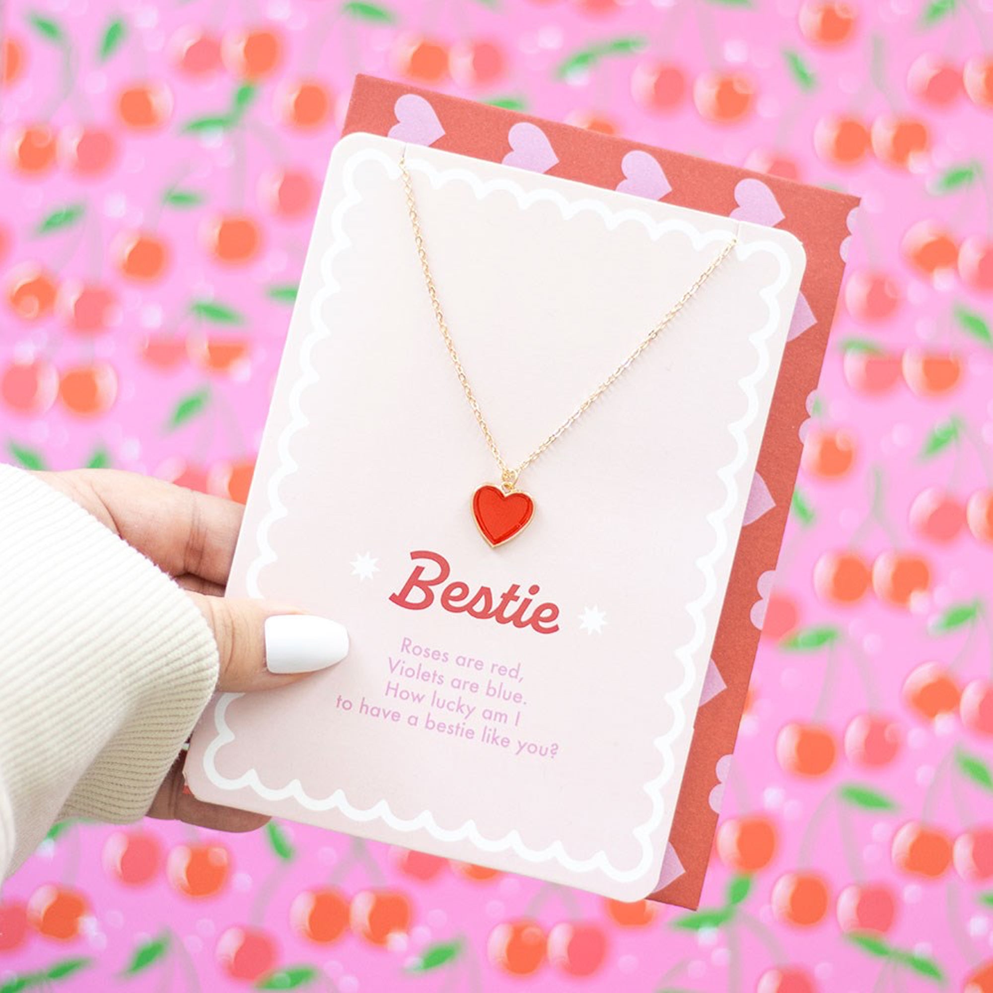 Jewellery Card-LS_33125 - Bestie Heart Necklace on Greeting Card-Something Different Wholesale