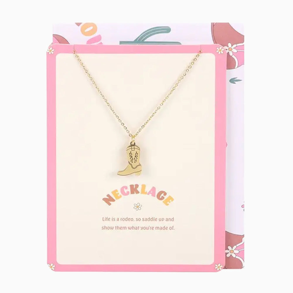 Jewellery Card-RO_51025 - Cowboy Boot Necklace on Greeting Card-Something Different Wholesale