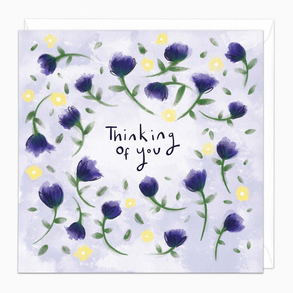 Greeting Card-K003 - Thinking Of You Blue Flowers Card-Whistlefish