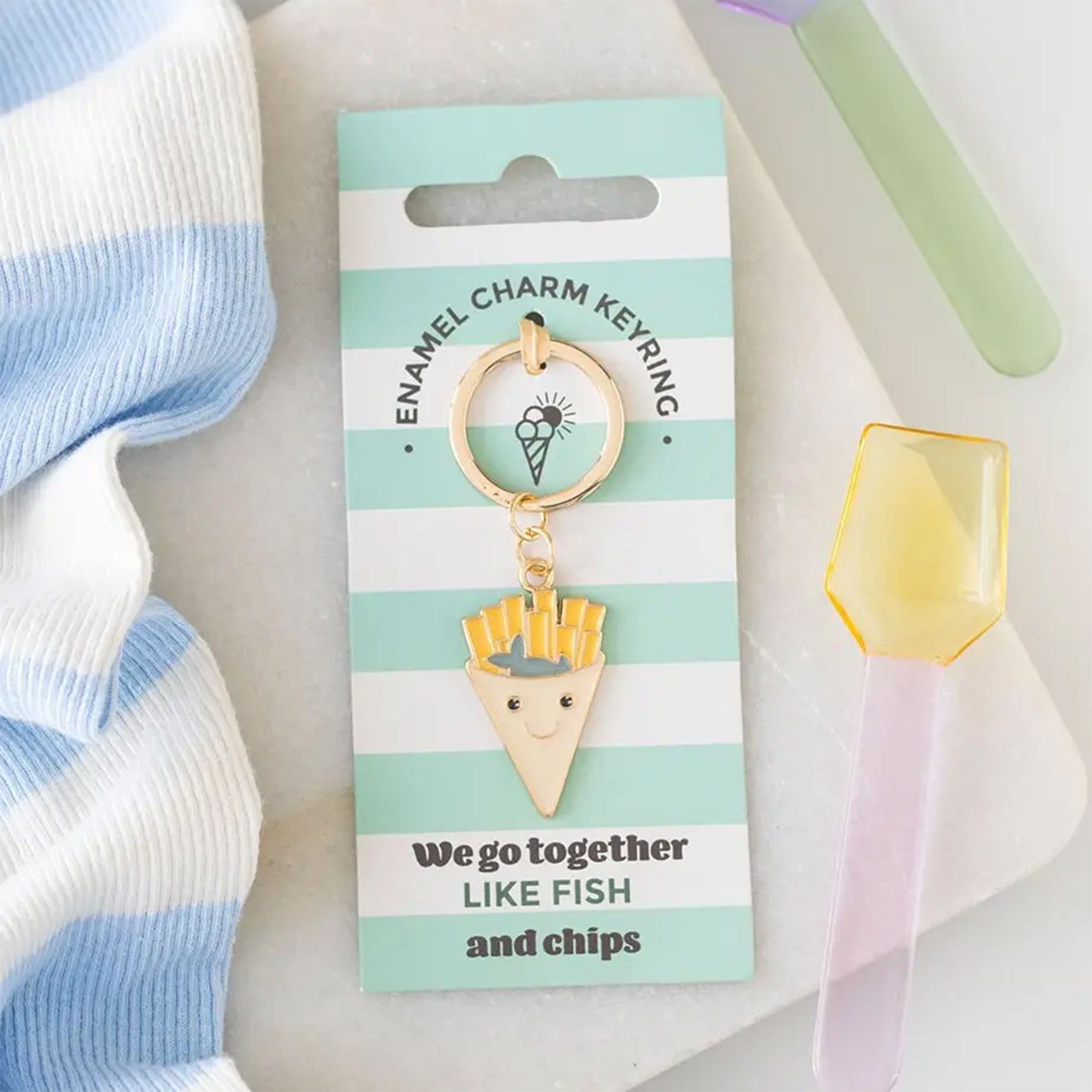 Keyring-HE_83826 - Fish and Chips Keyring-Something Different Wholesale