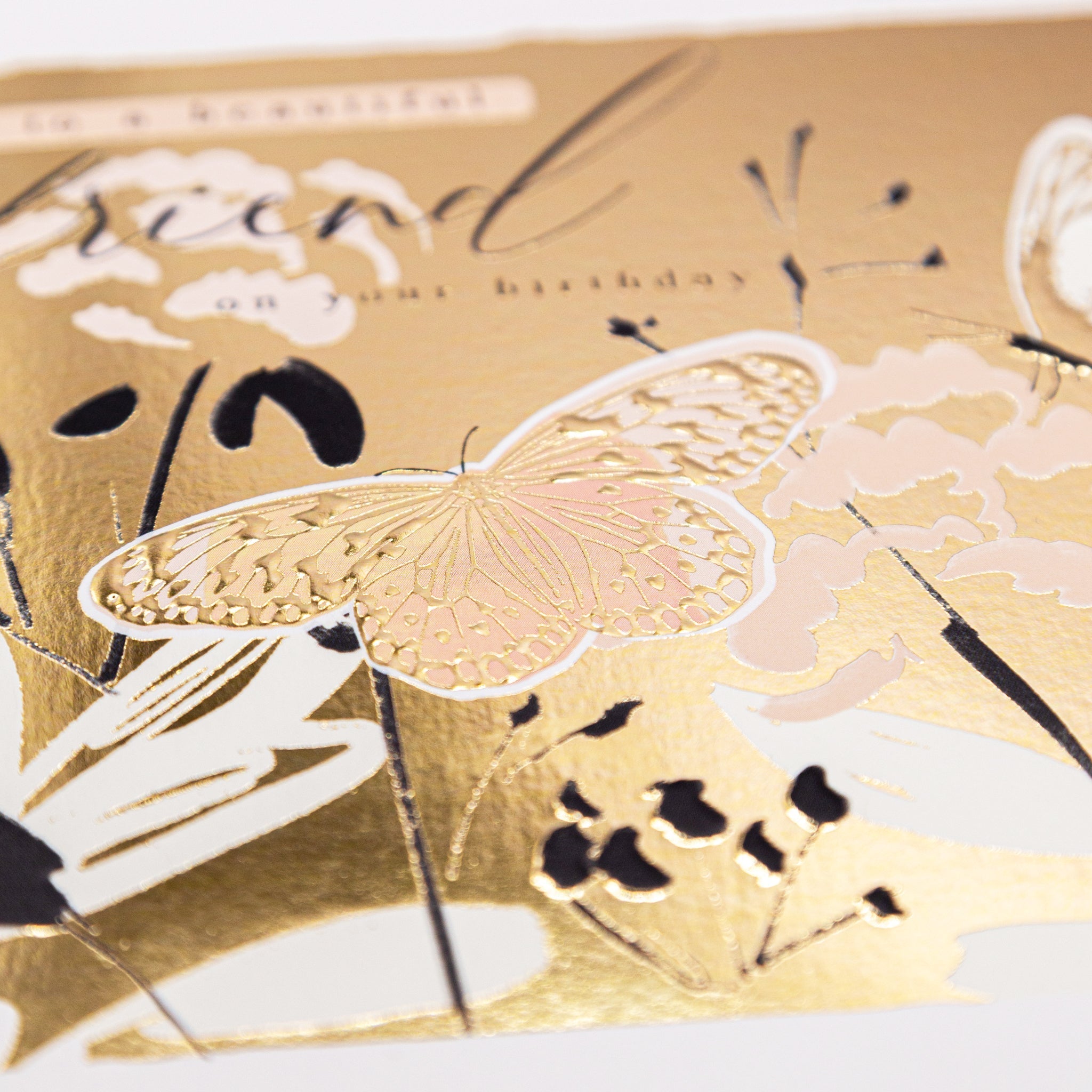 Luxury Card - LN003 - Golden Butterfly Birthday Luxury Card - Golden Butterfly Friend Birthday Card - Whistlefish