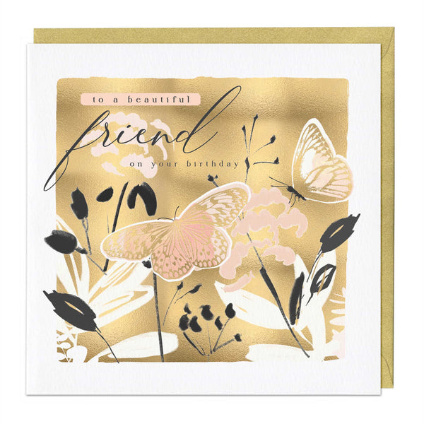 Luxury Card - LN003 - Golden Butterfly Birthday Luxury Card - Golden Butterfly Friend Birthday Card - Whistlefish