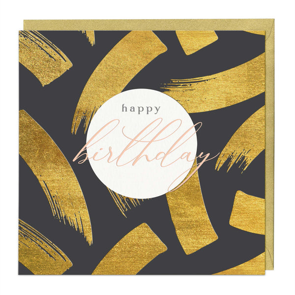 Luxury Card - LN022 - Golden Brushstrokes Birthday Luxury Card - Glamorous Brushstrokes Birthday Card - Whistlefish