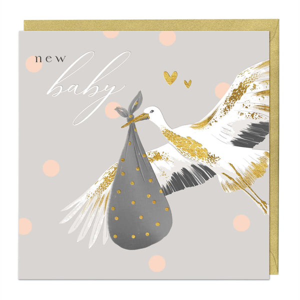 Luxury Card - LN025 - Golden Stork New Baby Luxury Card - Golden Stork New Baby Card - Whistlefish