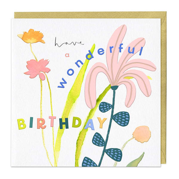 Luxury Card - LN058 - Spaced Floral Wonderful Birthday Card - Spaced Floral Wonderful Birthday Card - Whistlefish