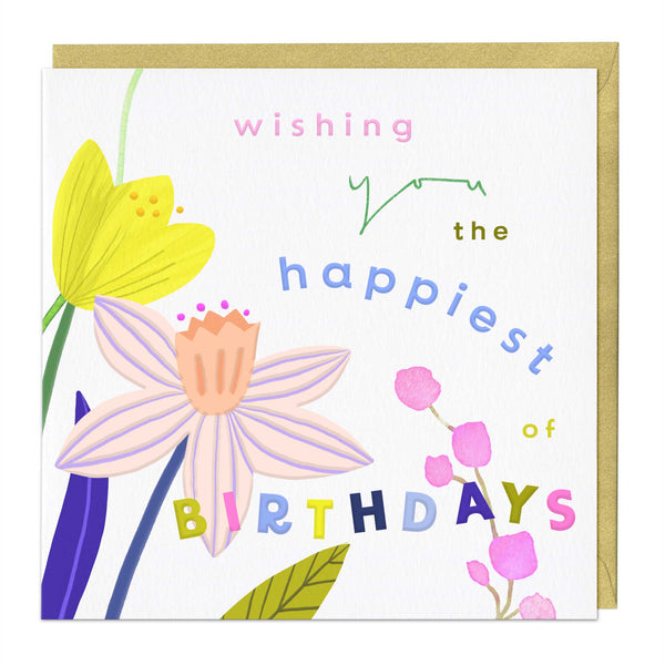 Luxury Card - LN060 - Spaced Floral Happiest Of Birthdays Card - Spaced Floral Happiest Of Birthdays Card - Whistlefish