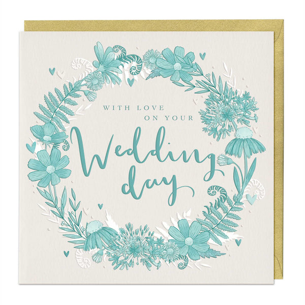 Luxury Card - LN063 - Floral Wedding Day Luxury Card - Wedding Day Wreath Luxury Card - Whistlefish