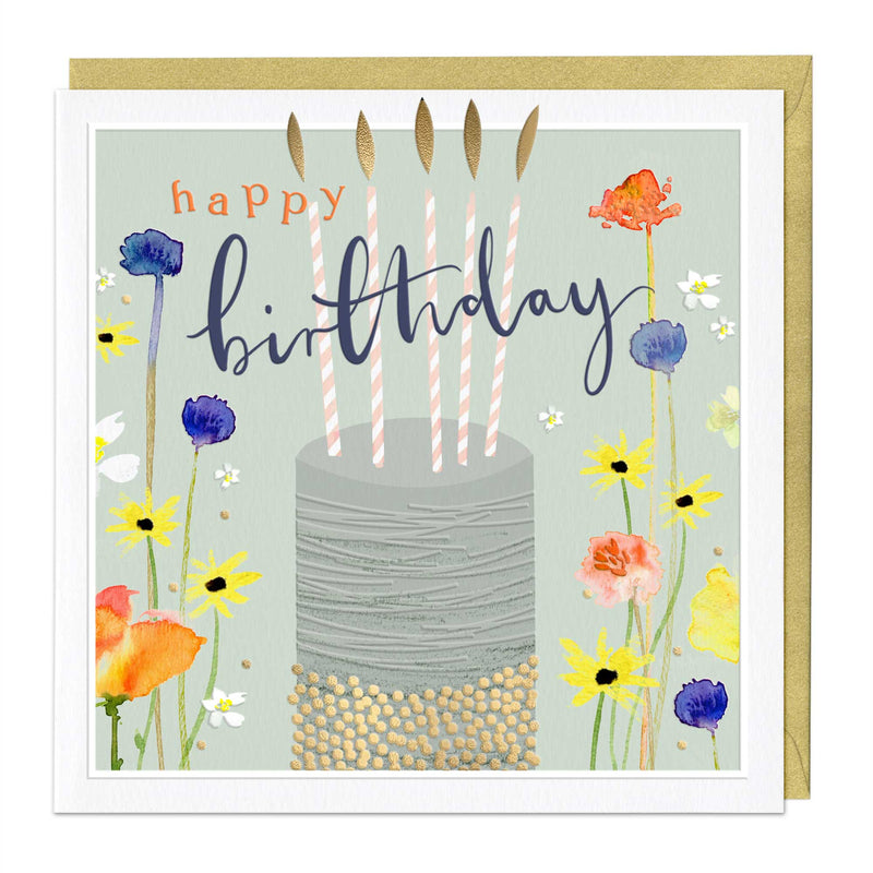 Luxury Card - LN072 - Wild Florals & Cake Birthday Card - Wild Florals Cake Birthday Card - Whistlefish