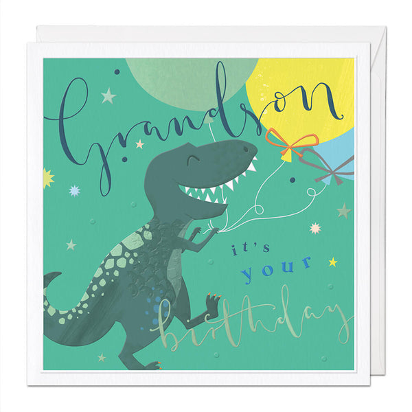 Dinosaur Grandson Luxury Birthday Card - Champagne Collection