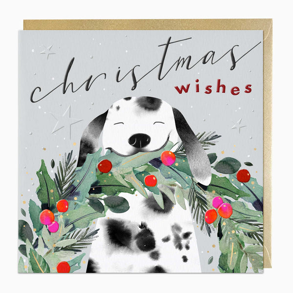 Luxury Christmas Card-LZ035 - Pup & Wreath Luxury Christmas Card-Whistlefish