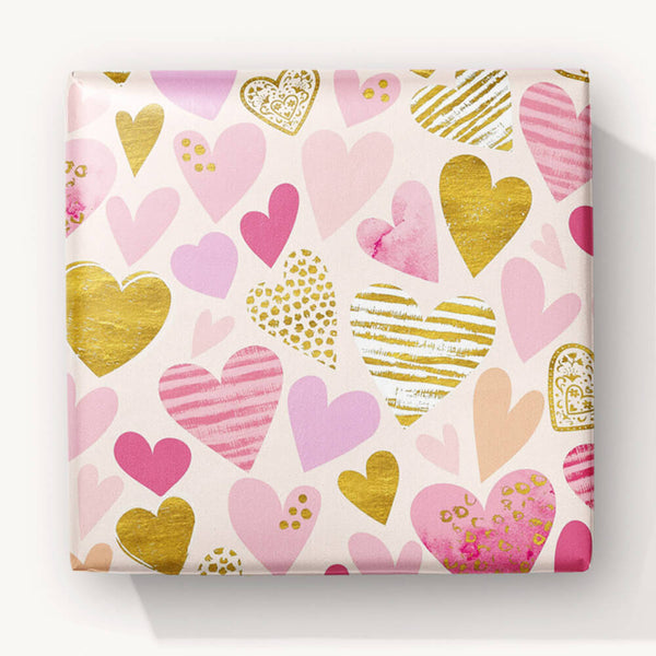 Foiled Wrapping Paper-WW64 - Blush Hearts Foiled Wrapping Paper-Whistlefish