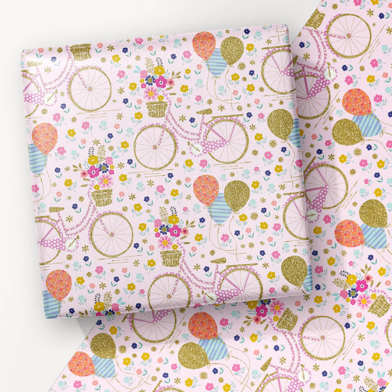 Foiled Wrapping Paper-WW84 - Floral Bicycle Flitter Wrap-Whistlefish