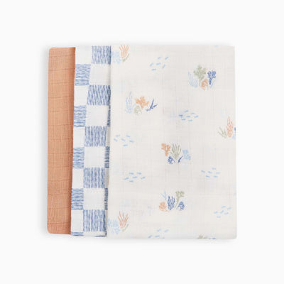 Coastline Set of 3 Organic Baby Muslins - Whistlefish