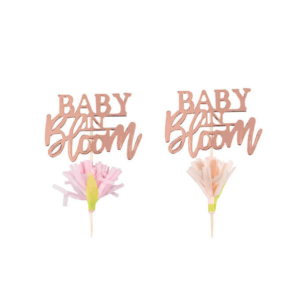Party - BL-108 - Rose Gold Baby Shower Cupcake Topper - Rose Gold Floral Baby Shower Cupcake Topper by Ginger Ray - Whistlefish