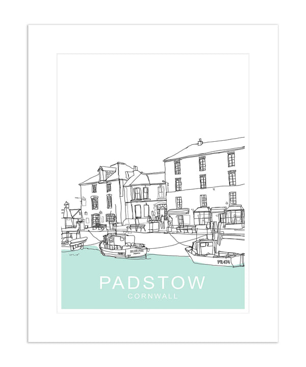Mounted Print - SH30M - Padstow South Quay Mounted Print - Padstow Green Mounted Print- Whistlefish