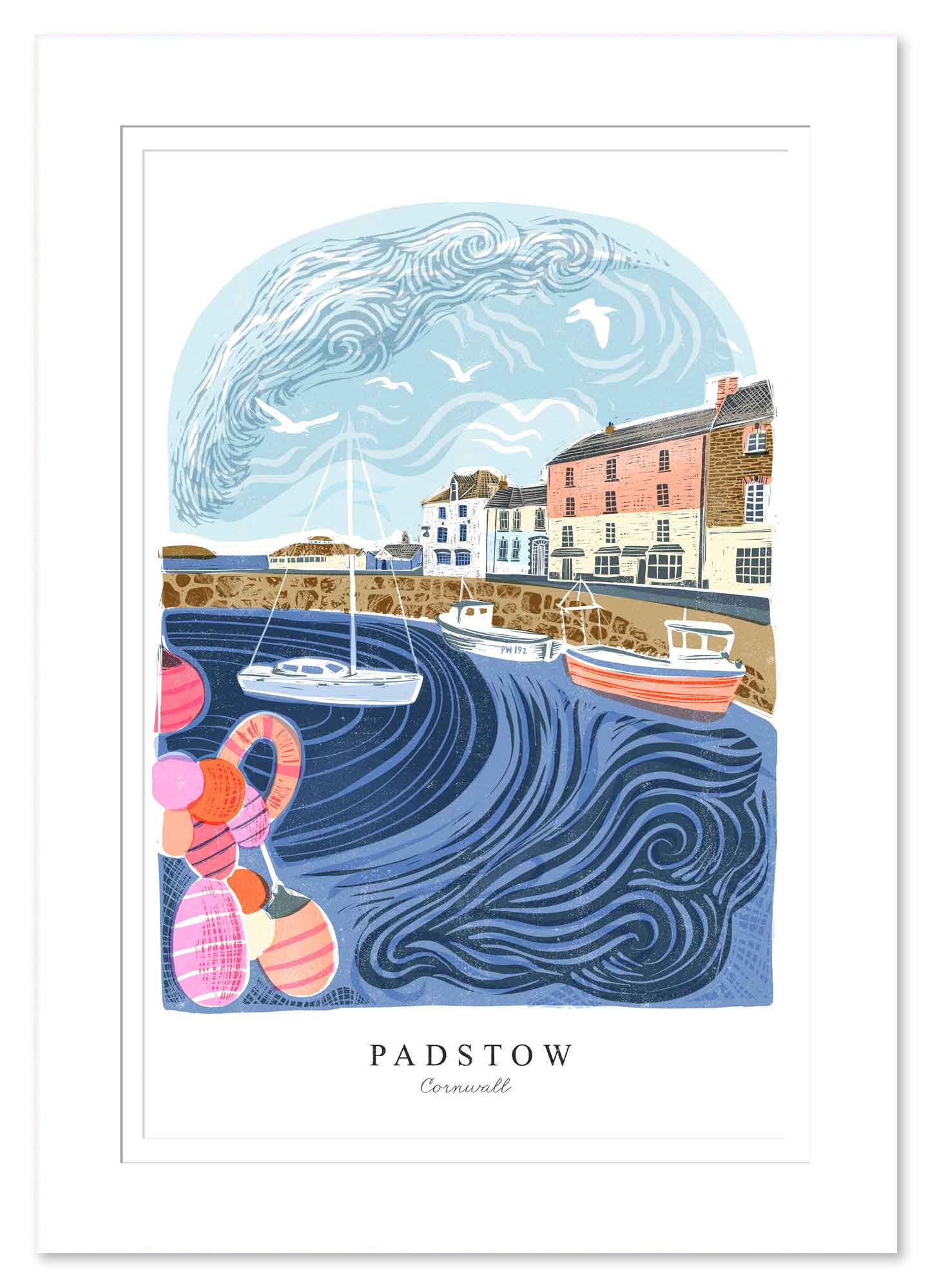 Padstow Arched Lino Mounted Print - Whistlefish