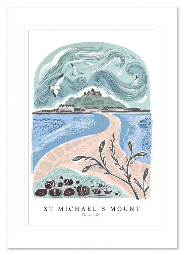 Mount Print - WF936M - St Michael's Mount Lino Mounted Print - St Michael's Mount Lino Mounted Print - Whistlefish