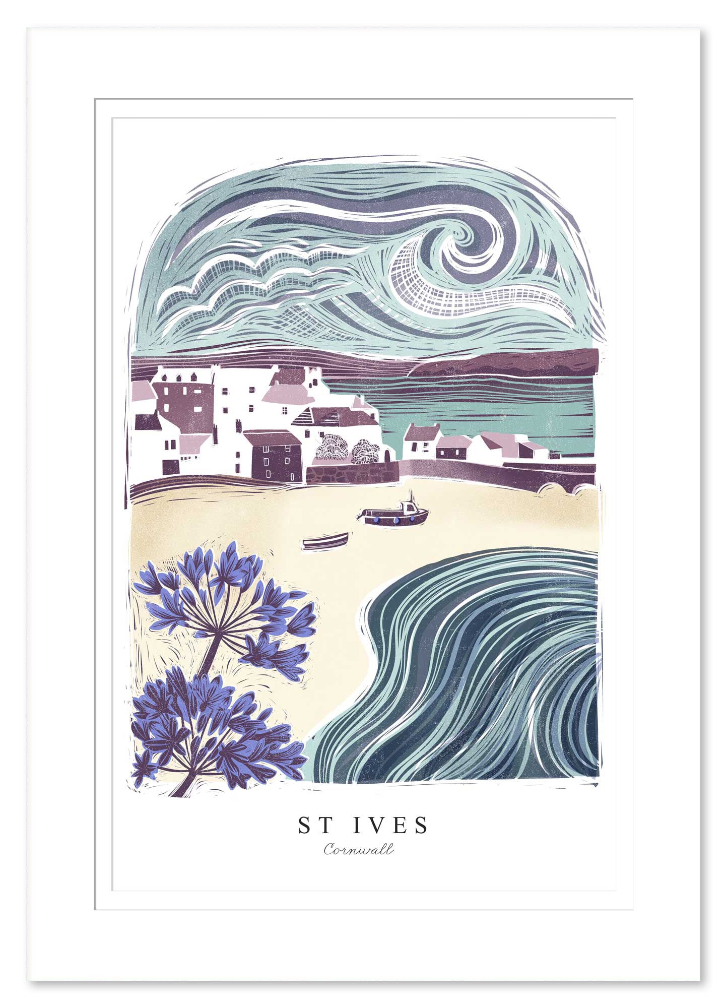 St Ives Arched Lino Mounted Print - Whistlefish