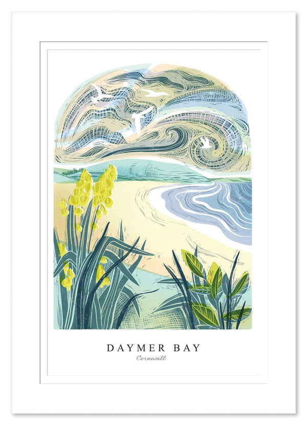 Mount Print - WF941M - Daymer Bay Arched Lino Mounted Print - Daymer Bay Arched Lino Mounted Print - Whistlefish