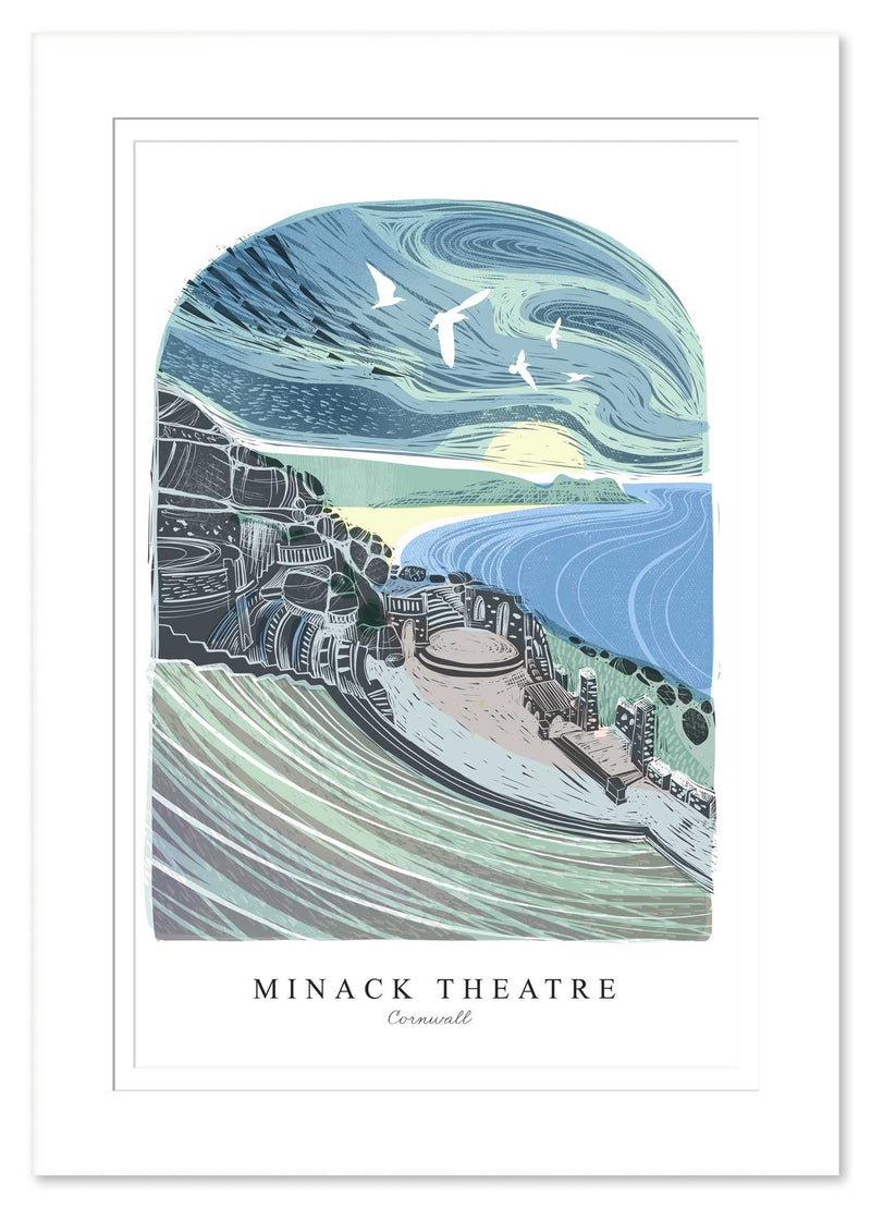 Mount Print - WF945M - Minack Theatre Arched Lino Mounted Print - Minack Theatre Arched Lino Mounted Print - Whistlefish