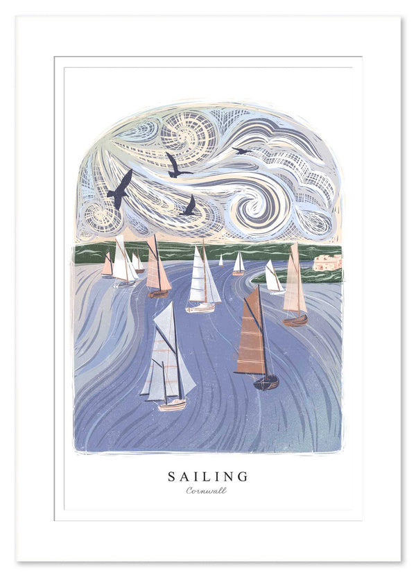 Mount Print - WF952M - Sailing Arched Lino Mounted Print - Sailing Arched Lino Mounted Print - Whistlefish