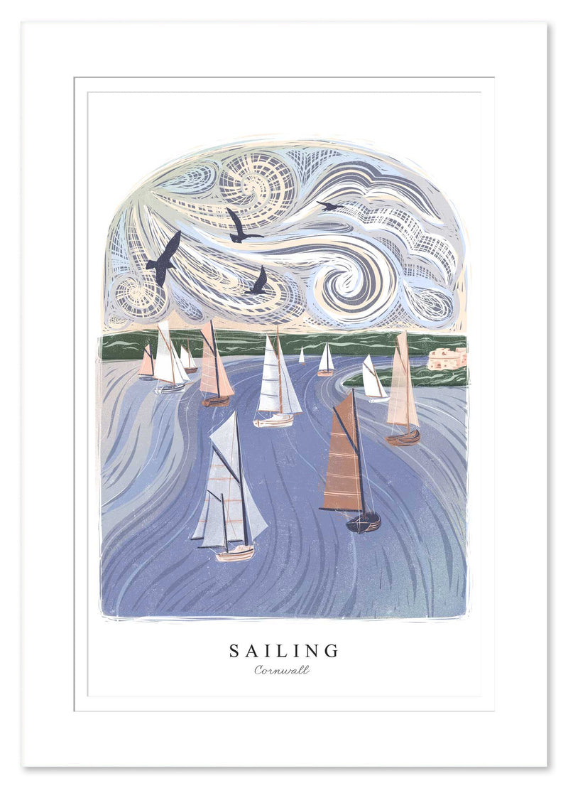 Mount Print - WF952M - Sailing Arched Lino Mounted Print - Sailing Arched Lino Mounted Print - Whistlefish