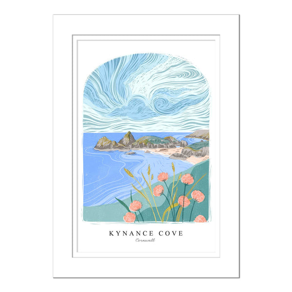 Mounted Print - WF956m - Kynance Cover Arched Lino Mounted Print - Kynance Cover Arched Lino Large Mounted Print - Whistlefish