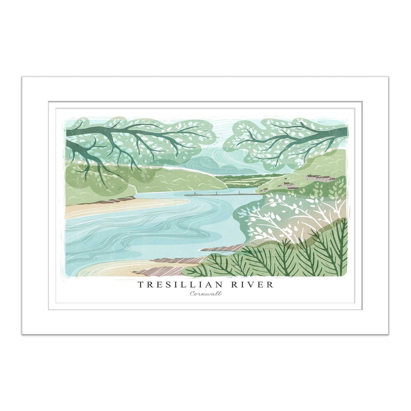 Mounted Print - WF963M - Tresillian River Large Lino Mounted Print - Tresillian River Large Lino Mounted Print - Whistlefish